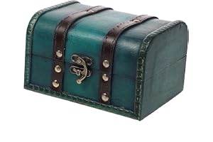 QianShi Trä skattkista låda vintage bröllop minnessak baklucka retro piratkista med lås och läderremmar handgjord dekorativt