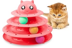 FurDreams Roller Ball Interactive - Pink | 3 Tier Tower Fun Ball with 3 Colour Balls | 3 Level Cat Teaser Toy with Cat Play Balls | Puzzle for Exercise and Stimulation