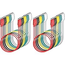 JZK Set van 4 mini-testkabels met geïsoleerde krokodillenklemmen voor multimeter - Krokodillenklemmen met 2 mm banaanstekker voor 2 mm testpunt en bananenstekkers - Rood en zwart
