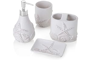MONTEMAGGI Baroni Home Set 4 pezzi in ceramica da bagno Bianco Conchiglie. Include dispenser, portaspazzolino, bicchiere e portasapone