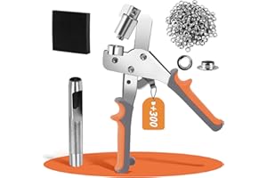 HAIMAYEE Nitownica Oczka Maszyna z 300 oczami Ø 10mm Prasa do oczek Płótnie Tkanina Zasłony Markiza Skóra PVC - Ręczne metalowe oczka Szczypce Blokujące Pomarańczowy