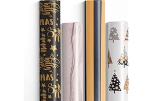 Merrimen 4 Pack 69cm x 8M of Gift Christmas Wrapping Paper, Quality Festive Designed Kraft Paper, Eco-Friendly, Recyclable Wrapping Paper Ideal for Gifts, Arts & Crafts (32M Total) - Modern