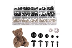 HonGien 240Pcs Safety Eyes with Washers Assorted Size 6-14mm Plastic Safety Eyes Black Plastic Crochet Safety Eyes for Teddy Bear Puppet Toy DIY Doll Crafts Crochet Crafts