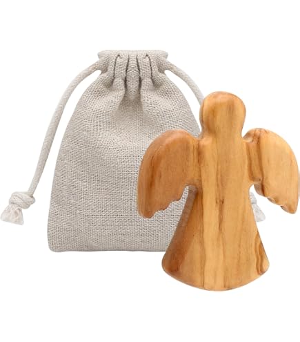 Houten Beschermengel Van Olijfhout - Handgemaakt Geluksbrenger, 5x6 Cm, Cadeau Voor Christenen En Familie