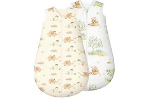 Yukkidds 2er Pack Schlafsack Baby 1.5 TOG, 100% Baumwolle Babyschlafsack Neugeborene im 0-6 Monate, Perfekte für Frühling Herbst Winter (Beiger Elefant)