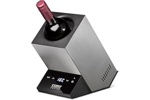 CASO WineCase One Inox - Design Weinkühler für eine Flasche, Temperaturbereich von 5-18°C, für Flaschen bis 9 cm Ø, Sensor-Touch Bedienung, Edelstahlgehäuse, Klein