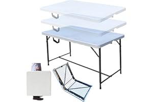 HA FURNITURE STORE 4ft Folding Table w/3 Adjustable Heights Plastic Foldable for Camping Picnic Garden Catering Party Dining BBQ Fair Stall Home Office w/Carry Handle Indoor & Outdoor