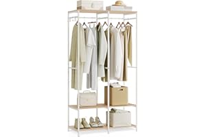 SONGMICS Kleiderschrank offen, Kleiderständer, Garderobenständer, Garderobe mit Kleiderstange, Ablagen, abnehmbare Haken, 40 x 94,5 x 180 cm, naturbeige RGR004W67