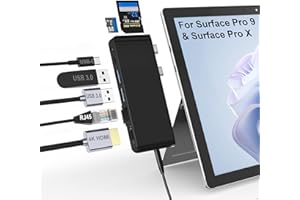ARSANDYN Stacja dokująca Surface Pro 9/X, adapter koncentratora Surface Pro 9 z siecią LAN 100 M, 4K HDMI, USB-C 100 W (wyświetlacz+dane+ładowanie PD), 2 porty USB 3.0, audio 3,5 mm, czytnik kart SD/TF