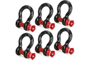 Bekith Lot de 6 manilles à Anneau en D de 1,27 cm, capacité de 2 tonnes (1,8 kg) avec goupille à vis, manilles Robustes pour Sangle de remorquage, treuil, Camion Tout-Terrain