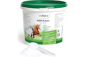 VitPet+ MSM häst | Pulver för leder, rörlighet, hud och päls | Med ren MSM (organiskt svavel) – 100 % naturligt ursprung, veganskt och utan tillsatser – 1,8 kg