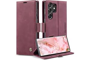 Monweicz Handyhülle für Samsung Galaxy S23 Ultra Hülle Premium Lederhülle Klappbar Flip Case Tasche Magnet Kartenfach Standfunktion Klapphülle Schutzhülle für Samsung Galaxy S23 Ultra - Weinrot