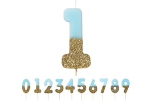Talking Tables numéro dorées – Décoration qualité supérieure Originales Bougie Chiffre 1 | Topper Gâteau Anniversaire | Paillettes Or et Bleu, BDAY-CANDLE-BLU-1, BLUE, Height 8cm, 3"