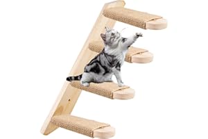 Behogan Scale per gatto, arrampicata e mobili per gatti in legno di quercia massiccio, scaletta fino a 15 kg, parete per arrampicata, corda di iuta