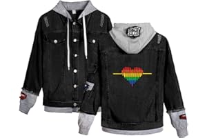 keepmore Unisex Casual Long Sleeve Denim Jacket with Hood LGBT Gay Pride Rainbow Lesbian Fake Two Jacket Love is Love Pride Month