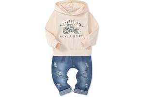 SOLOYEE 2 delar baby baby set 1–5 år brev tryck huvtröja topp + slitna jeansbyxor