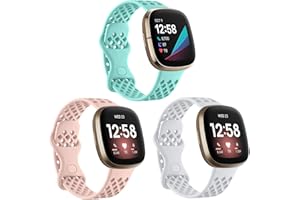 Ouwegaga 3 Pack Compatible avec Fitbit Versa 3/Fitbit Sense Bracelet, Sport Silicone Bracelet de Remplacement Compatible avec Fitbit Versa 3/Sense pour Femme Homme, Petit Grand