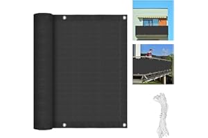 AufuN Balkon Sichtschutz aus HDPE 180 g/m² Anthrazit Balkonbespannung Wetterfest, Reißfest und UV-Beständig Balkonverkleidung mit 24 Ösen und 24m Befestigungsschnur, 90cm x 600cm (HxL)
