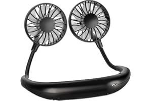 BOSONER Ventilador de cuello portátil, banda para el cuello con doble cabeza de viento, ventilador deportivo portátil de rotación libre de 360 grados, oficina, camping al aire libre (todo negro)