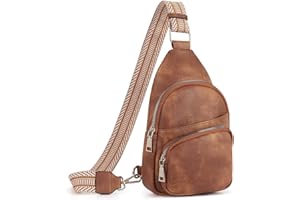CLUCI Klein Brusttasche Damen Crossbody Bag, Sling Bag PU Leder für Damen und Herren, kleine Umhängetasche Sport，Bauchtasche Gürteltasche Breiter Gurt für Outdoor Reisen Braun