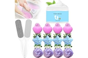 Lanwexy Foot Soak, Foot Bath Bomb with Bath Salt and Tea Tree Oil, Shea Butter Foot Cream for Dry Cracked Feet and Foot Callus, Foot File for Dead Skin,Pedicure Supplies for Women Men
