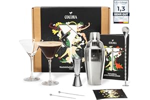 Cocora Martini-Set | 8-teiliges Cocktail-Set aus Edelstahl | Cocktail Shaker | Martini Cocktail Gläser | Cocktail Buch | Luxuriöse Geschenkverpackung | Silver (Silver)
