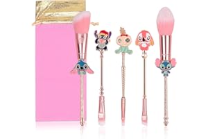 SHENGO 5Pcs Stitch Makeup Brush Set with Storage Bag, Portable Makeup Brush Set, Stitch Theme Cosmetic Brushes for Powder Eyeshadow Blushes Lip, Kawaii Stitch Gifts for Girl Women