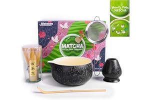 Matesen Matcha Kit nero, Set Matcha da 5 Pezzi, Kit Matcha Completo, Accessori per la Cerimonia del Tè Giapponese, Supporto per Frusta Matcha, Confezione Regalo Matcha per Natale