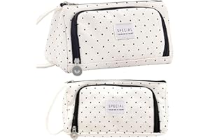 SUNSHINE SMILE Piórnik, dla nastolatek, dla dziewczynki, 3 przegródki, duża pojemność, na długopisy, na papier listowy, kieszonki czarno-biały