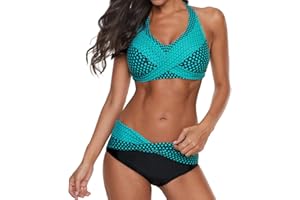 NI_KA Maillot de Bain Grande Taille Femme Bikini Femme 2 Pièces Baseball Bohemian Halter à séchage Rapide à Pois Taille Haute Push Up