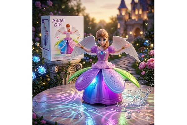 MOVE TOYS Angel Girl Dancing Doll Toy Princess Frozen with Music & Light Projection Flashing, Singing, Dancing and Rotating Perfect Toddler Girls Doll Toys for Girls (Battery Operated Angel Girl)
