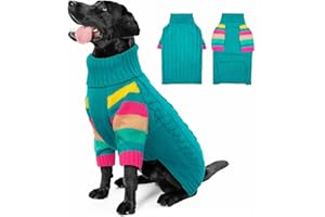 OUOBOB Pull pour chien, grand chien, pull à col roulé pour chiens, filles et garçons, gilet d'hiver vert pour chien, gilet de Noël pour chien, vêtements pour animaux de compagnie, vêtements tricotés,