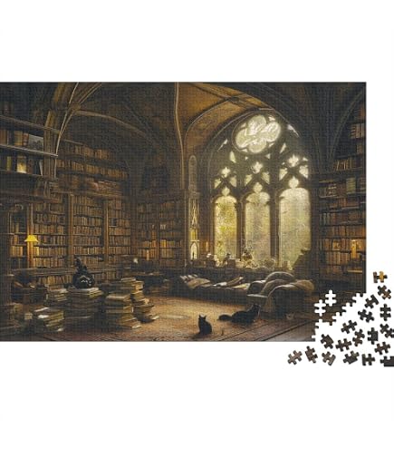 Magische Bibliothek Puzzle 1000 Teile – Kniffliges Erwachsenenpuzzle, 75x50 Cm | Premium-Qualität Mit Farbposter