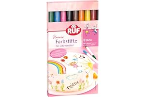‎RUF RUF Lebensmittel-Farbstifte, 8 lebensmittelechte Speisefarben als Stifte-Set zum Malen & Schreiben auf Fondant & Co., Zucker-Stifte mit je 2 Spitzen