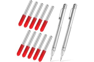 PRASACCO 2 Pack Tungsten Carbide Scriber with Magnet, Etching Pen & 10 Replacement Tips, Metal Scribe for Machinist Tools