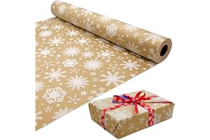 ADQUATOR 15m Roll of Kraft White Snowflake Wrapping Paper Roll,100% Recyclable ECO Gift For Birthday Present Party Christmas Decorations(15m x 43cm)