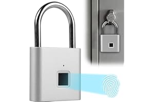 BAIFULAI Cadenas à empreintes digitales - Résistant aux intempéries - Chargement USB - Cadenas avec empreintes digitales - Pour salle de gym, bagages, entrepôts, casiers - Argenté