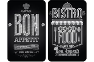 WENKO Protection plaque de cuisson, «Bon Appetit» | Plaque de protection induction, gazinière, vitrocéramique | Verre trempé | Lot de 2 | 30 x 52 cm | Noir