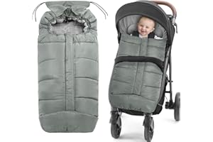 SUUESS Universal Footmuff for Stroller - Cosy Toes Footmuff with Drawstring Hood,Warm and Soft Footmuff with Coral Fleece Lining Fit Most Buggies and Strollers,Pushchair & Pram Footmuffs (Grey)