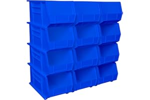 Akro-Mils 30240 AkroBins Plastic Storage Bins, Space-Saving Stackable Bins for Garage, Pantry, Craft Organization, 38.1 cm x 20.32 cm x 17.78 cm, Blue, 12-Pack
