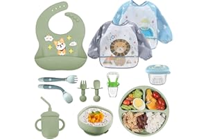 OSKUGLIN Baby Geschirrset,Silicon Babylöffel und Gabel Fütterung Set, 10-teiliges Set mit Mahlzeiten-Set für Babys, Kinder, Besteck-Set, zum Entwöhnen, Essen, Lernen, Geschirrset aus Silikon mit Saugnapf