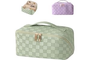 EXSIVEMY Makeup Bag, Pu Leather Waterproof Makeup Travel Bag with Handle and Divider, Fashionable Makeup Bag Organiser, Portable Travel Makeup Bag, Large Capacity Cosmetic Bag for Women Girl