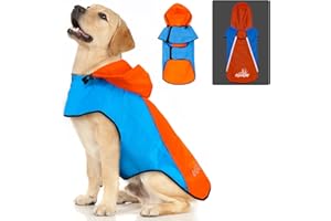 Imperméable pour Chien avec Capuche DQGHQME Manteaux imperméables pour Chiens avec des Bandes Réfléchissantes,Trou pour Harnais, Veste Ajustable pour Animal de Compagnie, pour Chien Moyen à Petit-M