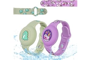 AXFEE 2Pezzi Bracciale in Morbido Silicone per Bambini, Compatibile con Apple Airtag, Protettiva GPS Bambini Anti-Perso, Localizzatore di Monitoraggio Regolabile(Unicorno A + Dinosauro A)