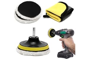 YOICN LTH 5 Pcs Car Buffer Polisher Pads Drill Attachment, Polishing Buffing Pads Mop Wheel Buffer Pad Drill Kit, Wool Buffing Pad for drill with Car Wipe for Car Polishing Wooden Furniture Glass