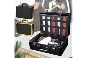 SHIYINGE Metall Tragbar Haar GeräTe Barber Stylist Koffer Tragetasche Haarschneider Werkzeug Kasten Friseur Salon Clippers Tool Kamm Organizer Tasche Reisen Fall Tragbare Mit Schloss Groß 40*28*16Cm (Schwarz)