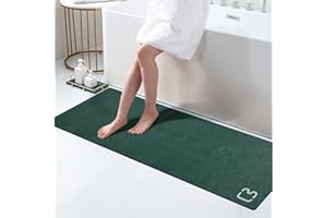 RUERYA Tapis de bain long pour salle de bain, antidérapant, absorbant et fin, à séchage rapide, revers en caoutchouc, facile d'entretien, 40 x 120 cm, vert foncé