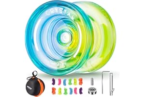 MAGICYOYO Crystal Yoyo K2 Azul Amarillo, JoJo Responsive para Niños Principiantes, Dual Purpose Yoyo Professional Trick JoJo, Plástico Yo Yo con Jo-jo No Responsivo, 12 Cuerdas, Estuche