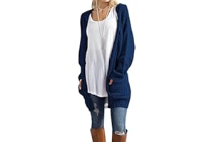 GRECERELLE Women's Long Cardigans Chunky Knit Boyfriend Jumpers Cardigan with Pockets Ladies Loose Long Sleeve Knitwear Oversized Sweater Cardigan for Autumn Winter Spring