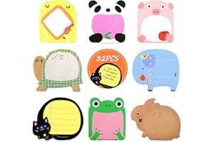 Qufiiry 32 Pezzi Animali Sticky Notes Adesive, 640 Fogli Mini Note Adesive, Blocchetti Memo Adesivi, Colorate Note Appiccicose, Gadget Compleanno per Ufficio, Scuola, Regali per Studenti Bambini